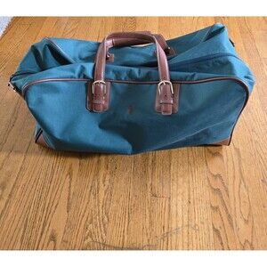 Vintage Ralph Lauren Polo Green Canvas Large Duffle Bag Weekend Travel Carry On